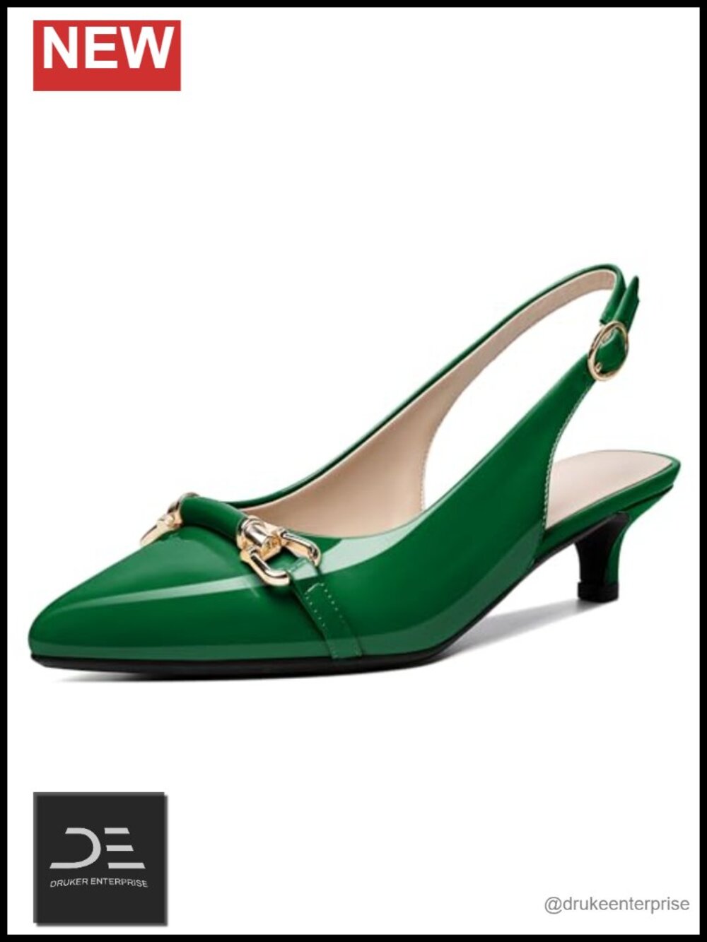 Kitten Slingback Pumps Pointed Toe Low Heel Ankle Strap Dress Shoes